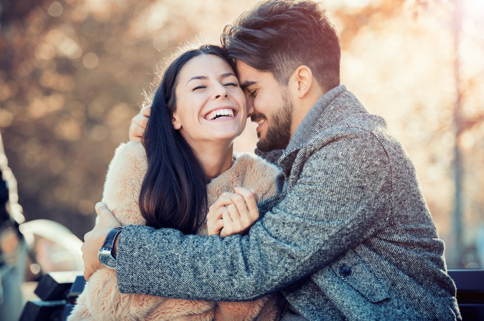 happy couple hugging